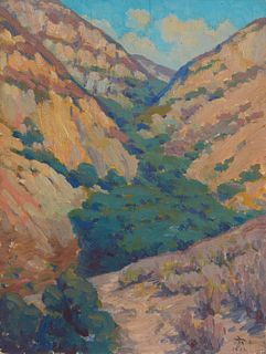 20th Century American School, "The Canyon, San Rafael Mts.," 1932, Oil on canvasboard, 11.75" H x 8.75" W