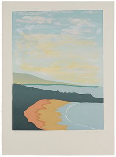 Theresa Wolf (20th century), "Hawaii," Screenprint in colors on BFK Rives paper, Image: 23.25" H x 18" W; Sheet: 30" H x 22.25" W