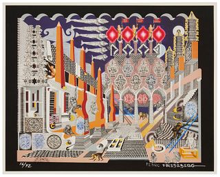 Pedro Friedeberg, (b. 1936, American), "Changuitos", Color screenprint, Image: 16" H x 20" W; Sheet 16 5/8" H x 20.5" W