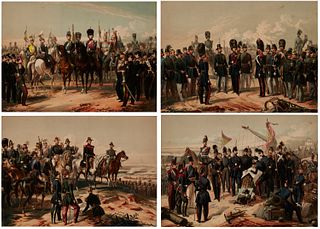 After Francois Joseph Henri Hendricks (1817-1894), Four works from "Uniformes de L'Armee Belge," Lithograph in colors on paper, Sight of each: 18.5" H