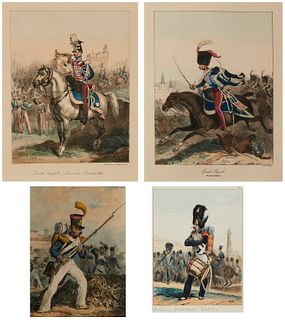 19thb Century Continental School, Four works of various royal guards, Each: Reproduction in colors on paper, Sight of smallest: 7.375" H x 5.375" W; S
