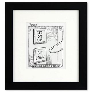 Bizarro, "Mowtown Elevetor" is a Framed Original Pen & Ink Drawing by Dan Piraro, Hand Signed with Letter of Authenticity.