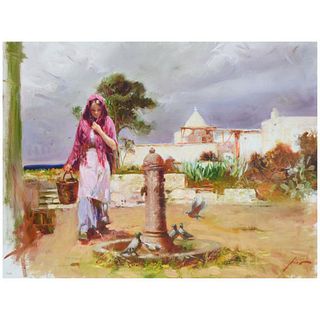 Pino (1939-2010), "The Water Fountain" Limited Edition Artist-Embellished Giclee on Canvas. Numbered and Hand Signed with Certificate of Authenticity.