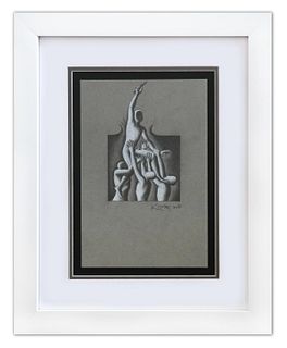 Mark Kostabi- Original Drawing on Paper "Out of the Box"
