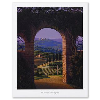 Jim Buckels, "The Towers of San Gimignano" Lithograph, Numbered and Hand Signed with Letter of Authenticity.