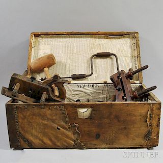 Group of Woodworking Tools Including Planes, Clasps, and Drills.