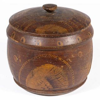 PENNSYLVANIA PAINT-DECORATED TURNED TREEN COVERED JAR / CANISTER