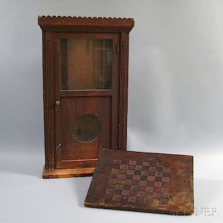 Carved and Red-painted Game Board and Clock Case