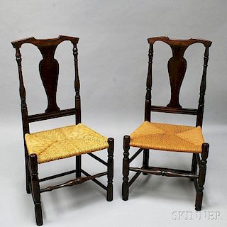 Near Pair of Queen Anne Stained Maple Side Chairs