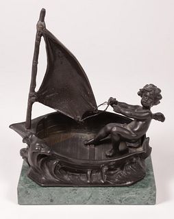 Louis Auguste Moreau Patinated Bronze "Cupid in a Sailboat"