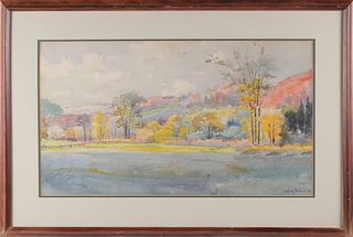 Ambrose Prichard Watercolor on Paper "Fall Landscape"