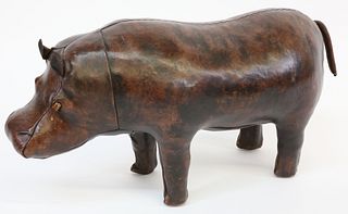Vintage Dmitri Omersa Style Leather Hippopotamus Footstool, circa 1970s