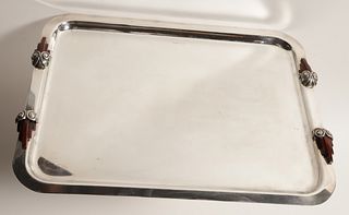 Oscar dela Renta Art Deco Silver Plate and Bakelite Serving Tray