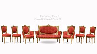 Fine 19th Century Seven Pieces Carved Giltwood Parlor Set