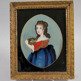 Framed Chinese Export Reverse-painted Portrait of a Girl
