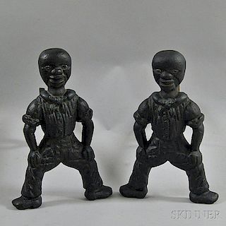 Pair of Black-painted Cast Iron American Sailor Andirons