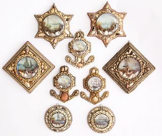 Collection of Nine Shell Encrusted Maritime Picture Frames, 19th Century