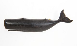 Signed Charlie Sayle Carved Ebony Sperm Whale Pin