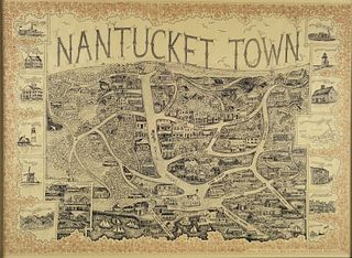Scarce 1973 Birdseye View Map of Nantucket Town