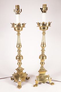 Pair of Continental Baroque Style Cast Brass Candlesticks, 18th - 19th Century