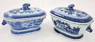 Two Canton Covered Sauce Tureens, 19th Century
