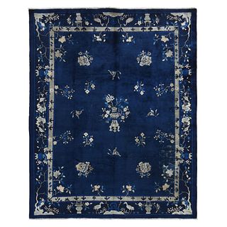 Antique Chinese Navy Blue Peking Carpet, circa 1920s