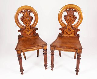 Pair of 1840s English Mahogany Hall Chairs