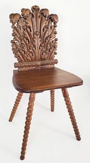 Antique French Renaissance Style Oak Hall Chair, 19th Century