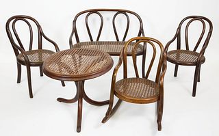 Five Piece Suite of Caned Bentwood Doll Furniture, Vienna, Probably Thonet, late 19th Century