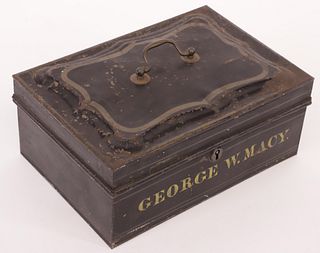 George W. Macy Decorated Tole Nantucket Document Box, 19th Century