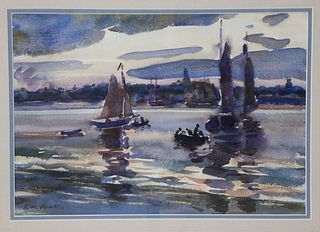 Edgar W. Jenney Scarce Watercolor on Paper "Sailing Nantucket Waters"