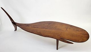 Mid-Century Modern Figural Teak Sperm Whale Nautical Coffee Table