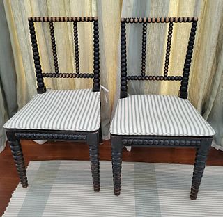 Pair of English Bobbin-Turned Ebonized Beechwood Side Chairs, 19th Century