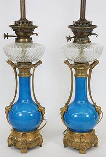 Pair of Chinese Turquoise Blue Porcelain Vase Lamps, late 19th Century
