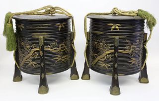 Pair of Japanese Lacquered Hokkai Boxes, Meiji Period circa 1868-1912