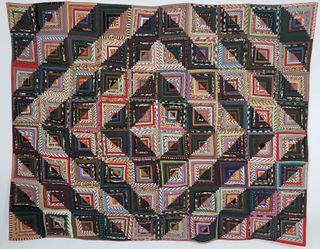 Antique Log Cabin Courthouse Steps Quilt, 19th century