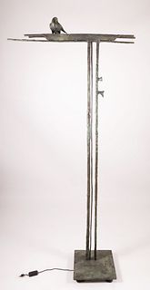 Modern ILana Goor Cast Bronze Verdigris Patina Floor Lamp with Perched Bird