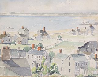Doris Riker Beer Scarce Watercolor on Paper "Over the Harbor"