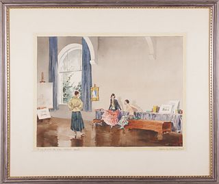 Sir William Russell Flint Watercolor on Paper "The Studio"