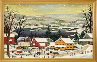 Jan L. Munro Oil on Masonite "Winter on Goodyear Lake, Otsego Country New York", circa 1991