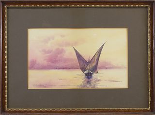 Anne Ramsdell Watercolor on Paper "Sailing Vessel on Calm Waters", circa 1897