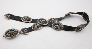 J. Lister Signed Sterling Silver and Multi-Stone Concho Belt