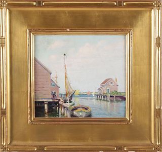 Volney Allen Richardson Oil on Canvas "From Main Street Wharf, Nantucket" 1925