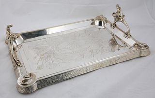 Scarce American Silver Plated Siren Serving Tray, 19th Century