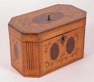 George III Inlaid Satinwood Double Compartment Tea Caddy, circa 1780-1800