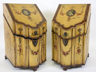 Pair of Sheraton Revival Polychrome and Cream-Painted Knife Boxes, late 19th Century