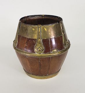 Antique English Oak Brass Bound Barrel Stave Bucket, 19th century