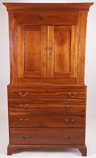 New England Federal Cherry Linen Press, early 19th Century
