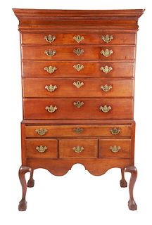 New England Chippendale Cherry Highboy Chest, 18th Century