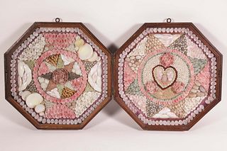 Large Double Sailor's Valentine with Star and Heart Motif, 19th Century
